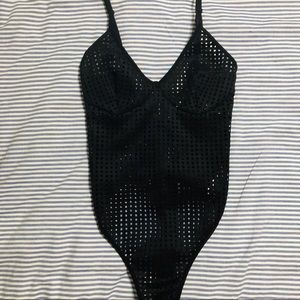 Missguided High Cut Grid mesh thong bodysuit